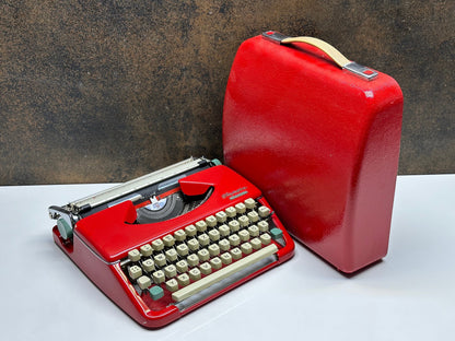 Antique Olympia Splendid 33/66 Red Typewriter with Matching Case and White Keys | Rare Mechanical Keyboard for Writers and Collectors