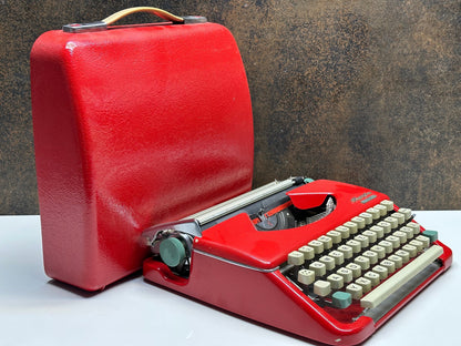 Antique Olympia Splendid 33/66 Red Typewriter with Matching Case and White Keys | Rare Mechanical Keyboard for Writers and Collectors
