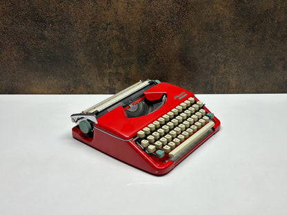 Antique Olympia Splendid 33/66 Red Typewriter with Matching Case and White Keys | Rare Mechanical Keyboard for Writers and Collectors