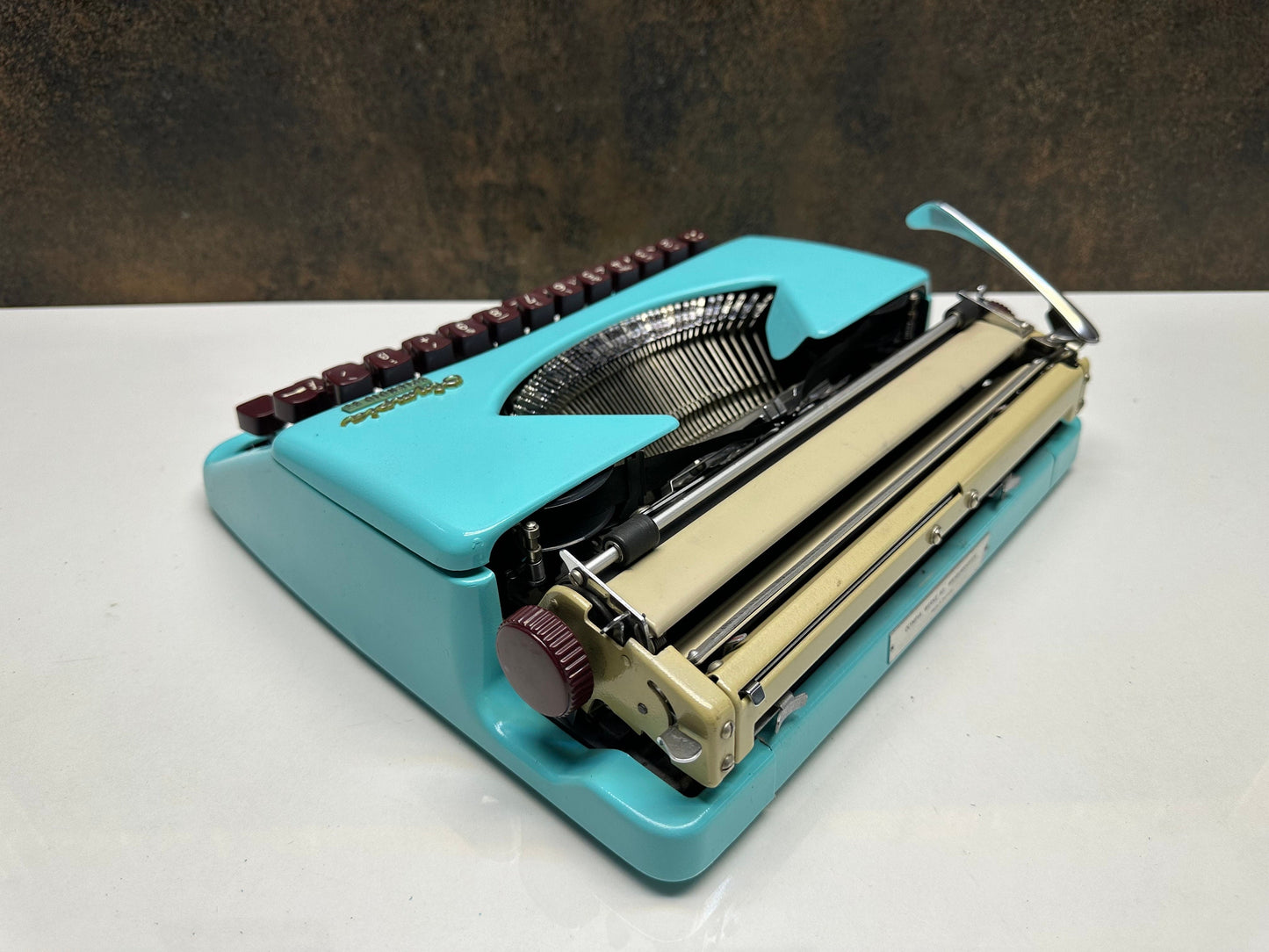 Antique Olympia Splendid 33/66 Turquoise Typewriter with Matching Case and Burgundy Keys | Rare Mechanical Keyboard for Writers and Collecto