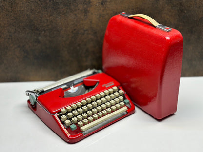 Antique Olympia Splendid 33/66 Red Typewriter with Matching Case and White Keys | Rare Mechanical Keyboard for Writers and Collectors