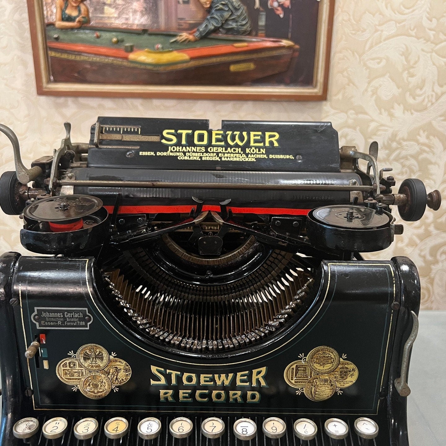 Vintage Stoewer Glass Key QWERTZ Keyboard Office Typewriter